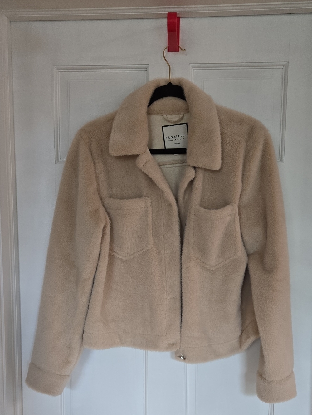 bagatelle Cream Plush Teddy Jacket with Front Pockets